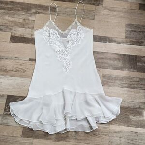 Vtg Victorias Secret Gold Label Ivory Chiffon Lingerie Slip Dress Sz M Babydoll